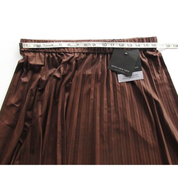 Mark New York Women Skirt Pleated Brown Faux Leather-Look Stretch Long Wide NWT - Picture 12 of 15